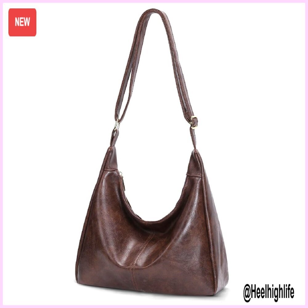 Large Capacity PU Leather Hobo Shoulder Bag Adjustable Strap Daily Tote